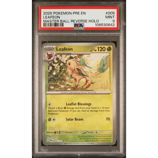 Pokemon TCG Leafeon 005/131 Prismatic Evolution Masterball Master Ball PSA 9 - Backtotheculturecollectables