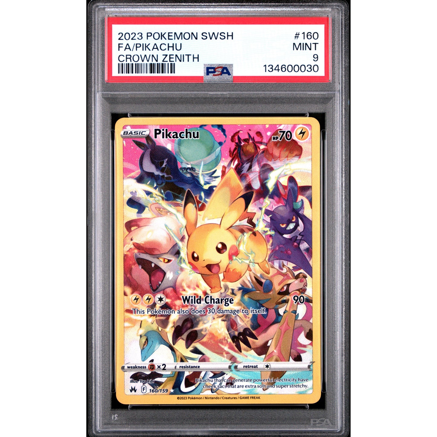 2023 POKEMON SWORD AND SHIELD CROWN ZENITH #160 FA/PIKACHU CROWN ZENITH PSA9